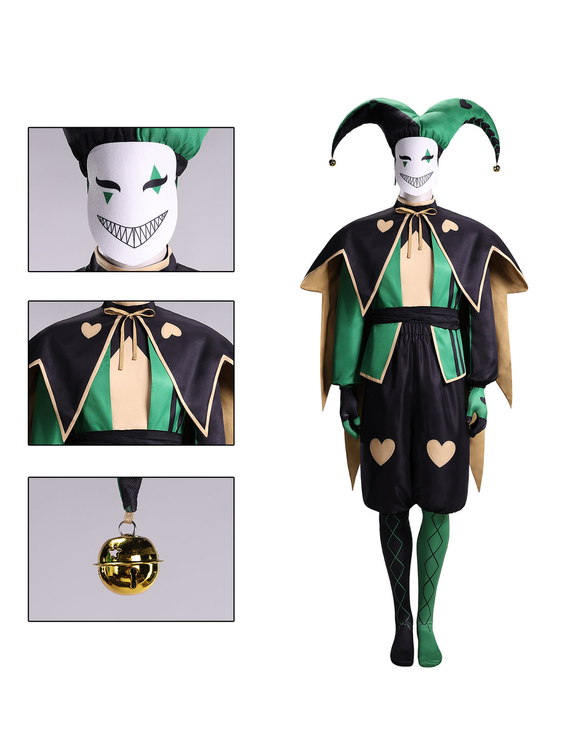 跨境万圣节怪胎马戏团cos Harlequin哈勒昆绿色小丑cosplay服厂家